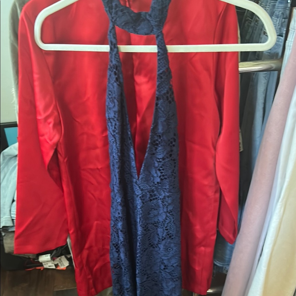 Chic Red and Blue Lace Backless Dress